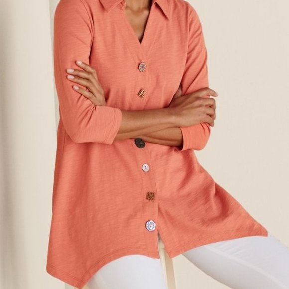 Soft Surroundings Danielle Button Top Size -  PL Apricot Brandy Color - Picture 2 of 8
